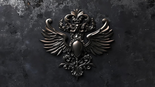 Foto renderização 3d de um emblema metálico com detalhes intrincados