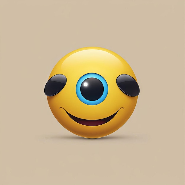 Renderização 3D de um emoticon sorridente com um sorriso e uma emoticona sorridente em 3D