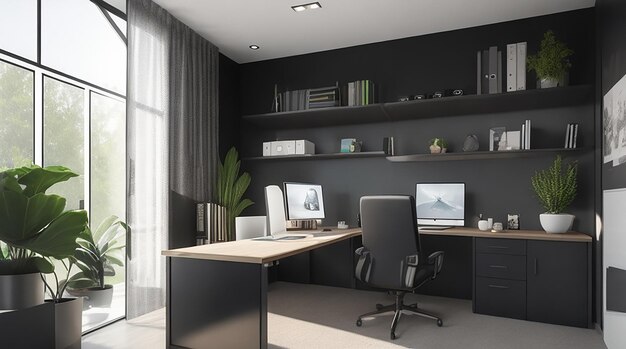Renderização 3D de um escritório em casa moderna