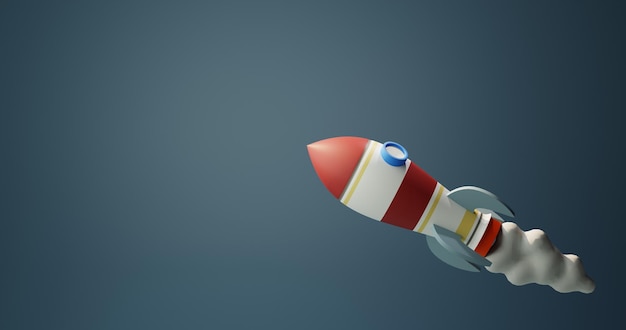 renderização 3D de um foguete voando para o céu