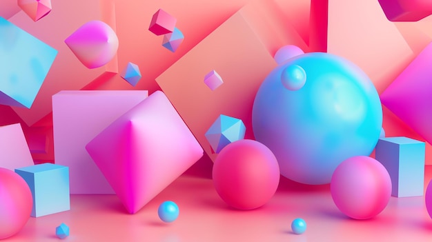 Renderização 3D de um fundo abstrato colorido com formas geométricas