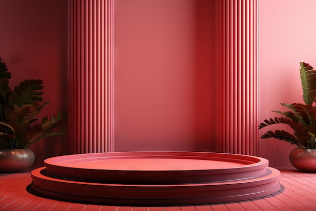 Renderização 3D de um fundo abstrato mínimo com um pódio vazio pedestal moderno palco e vitrine