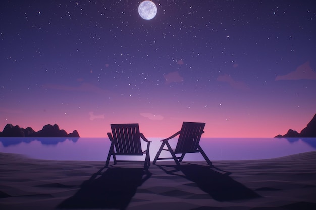 Renderização 3D de um fundo brilhante de verão à meia-noite