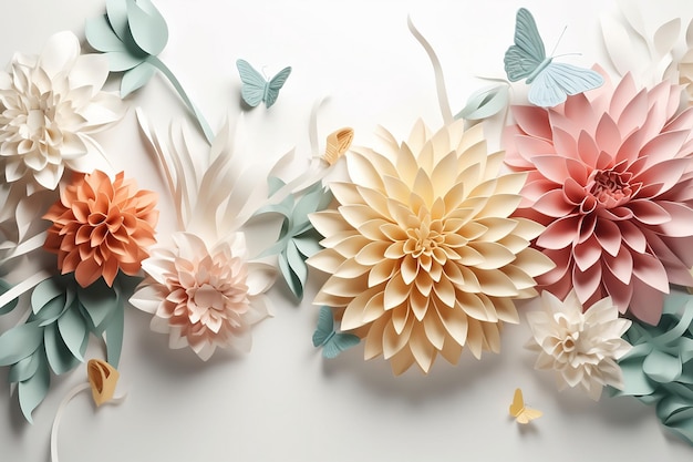 Renderização 3D de um fundo de papel cortado floral com espaço negativo gerado por IA