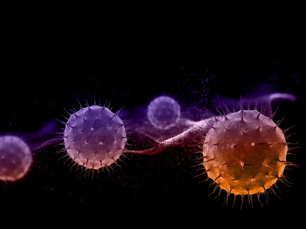 Renderização 3d de um fundo médico abstrato com células de vírus no design de partículas