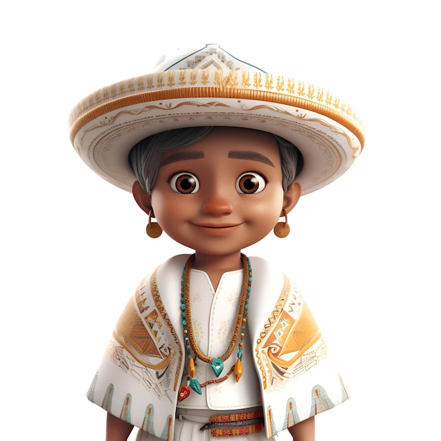 Renderização 3D de um garotinho mexicano usando sombrero