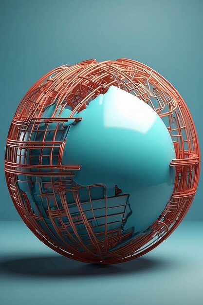 Foto renderização 3d de um globo de estrutura de arame em abstrato