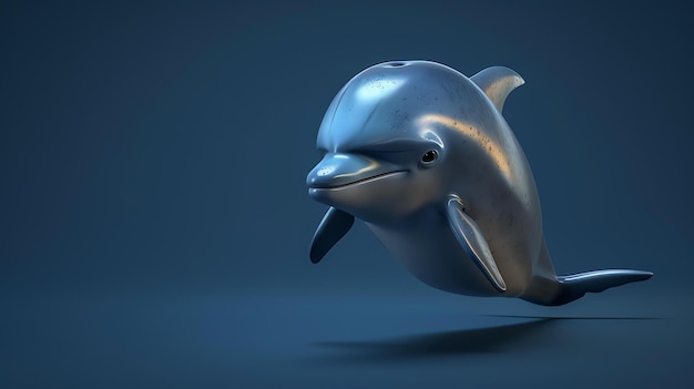 Foto renderização 3d de um golfinho de nariz de garrafa em um fundo azul o golfinho está voltado para o espectador e parece estar sorrindo