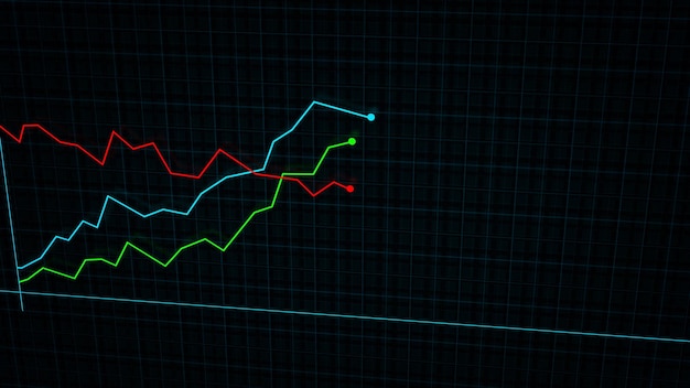 Foto renderização 3d de um gráfico de linha de renda digital de estilo tecnológico contra um fundo de grade de alta tecnologia