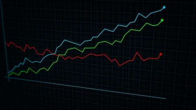 Renderização 3d de um gráfico de linha de renda digital de estilo tecnológico contra um fundo de grade de alta tecnologia