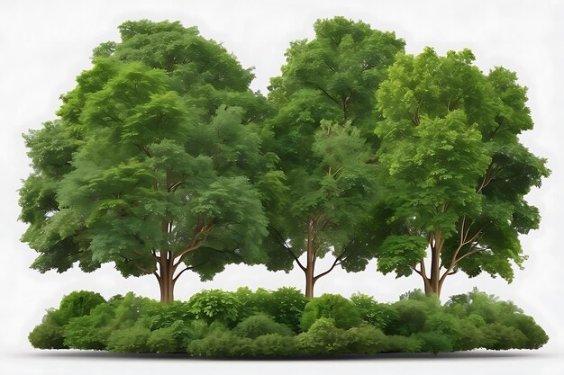 Renderização 3D de um grupo de árvores isoladas em um fundo branco