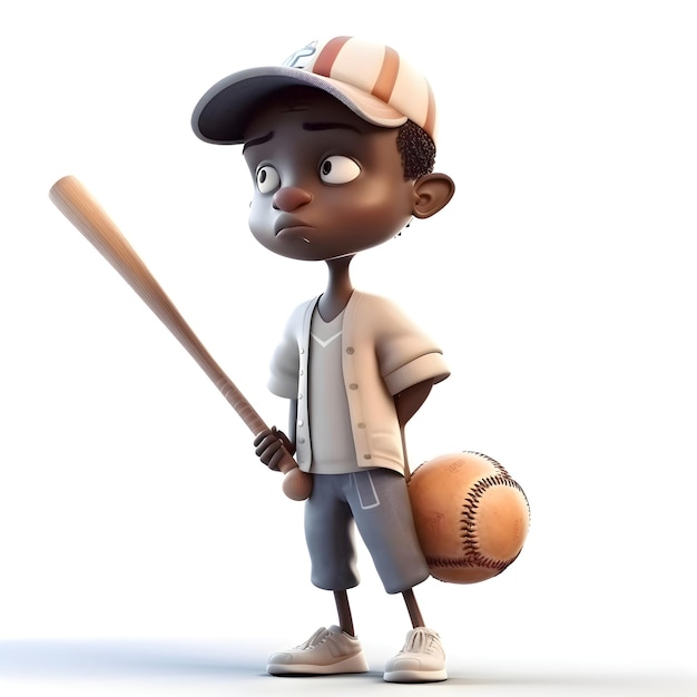 Renderização 3D de um jogador de beisebol afro-americano com um taco