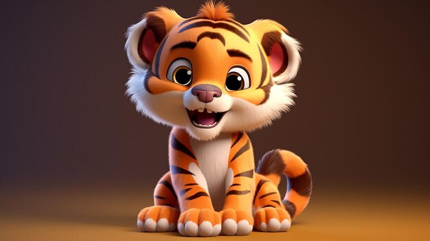 Foto renderização 3d de um jovem tigre de desenho animado