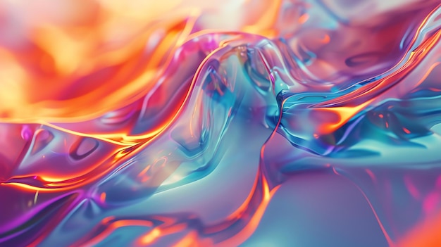 Renderização 3D de um líquido abstrato colorido A imagem tem uma superfície ondulada lisa com cores vibrantes