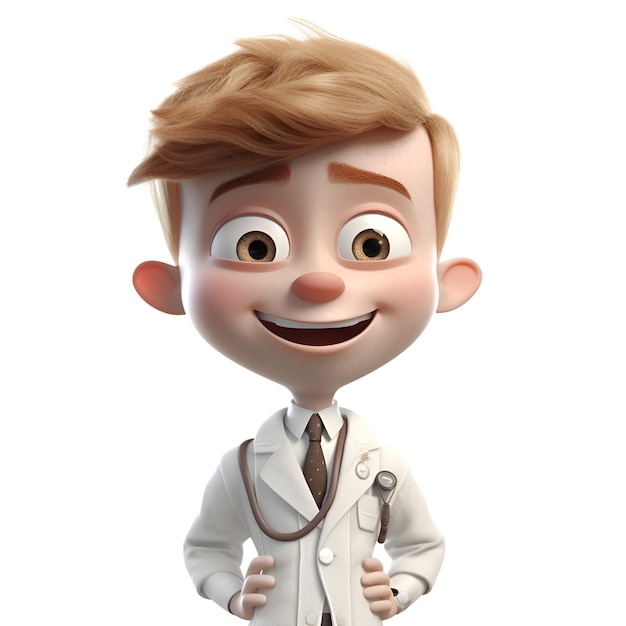 Renderização 3D de um médico personagem de desenho animado com um estetoscópio