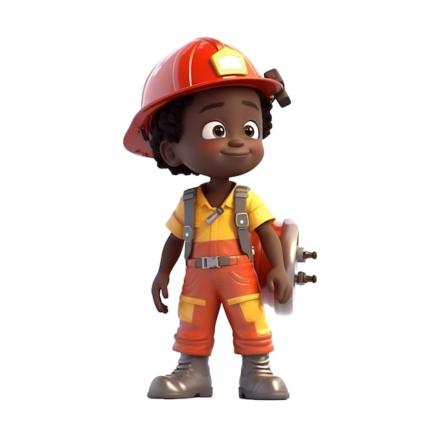 renderização 3D de um menino afro-americano com um capacete de construção