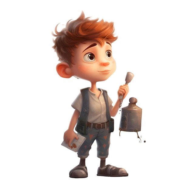 renderização 3D de um menino com um regador isolado no fundo branco