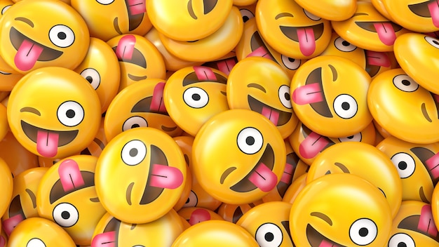 Renderização 3d de um monte de emojis amarelos rindo e sorrindo