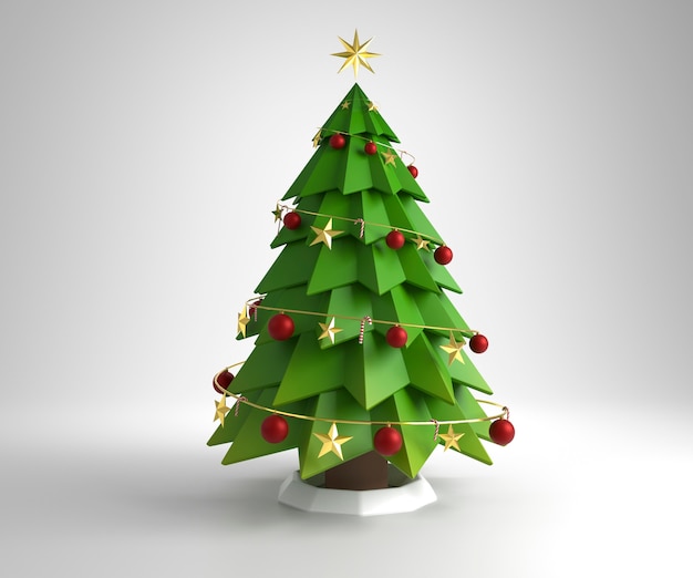 Renderização 3D de um Natal com decorações