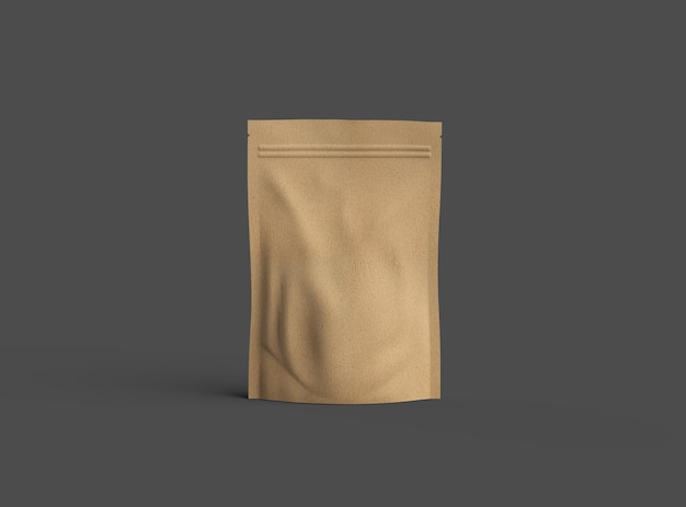 Renderização 3D de um pacote de papel genérico com zíper em um fundo escuro