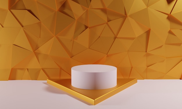 Renderização 3D de um pedestal geométrico dourado