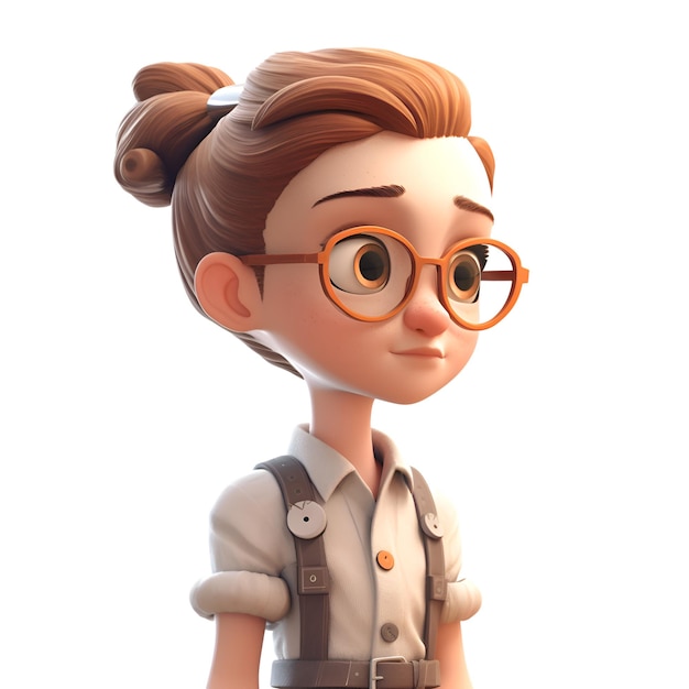 renderização 3D de um personagem de desenho animado com óculos e uma mochila