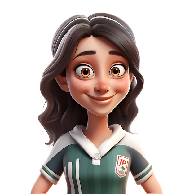 Renderização 3D de um personagem de desenho animado com uniforme da seleção portuguesa de futebol