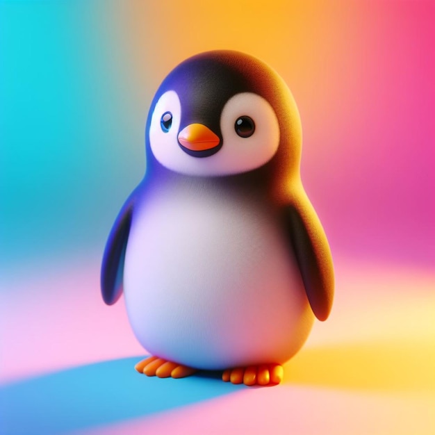 Renderização 3D de um pinguim com fundo colorido