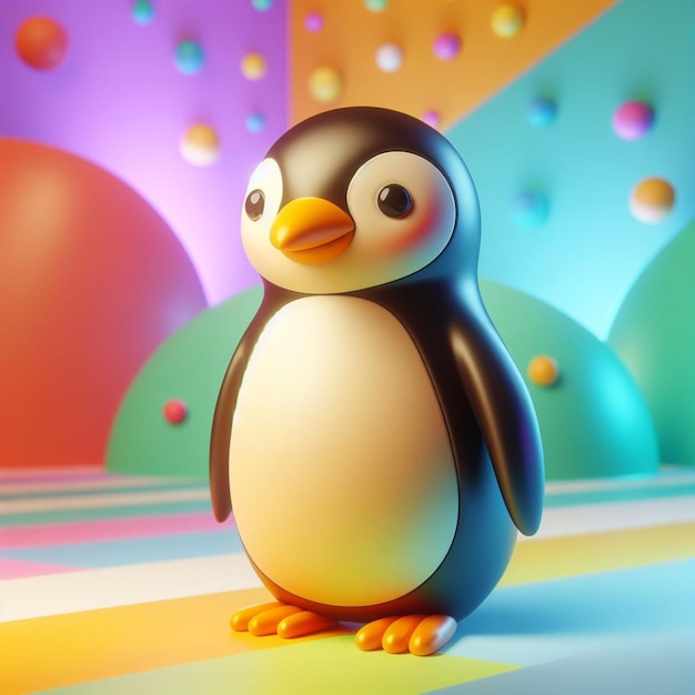 Renderização 3D de um pinguim com fundo colorido