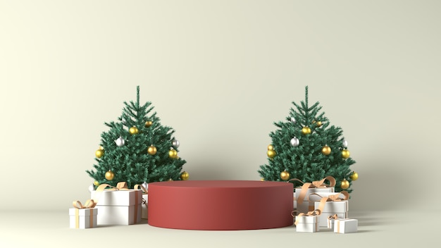 Foto renderização 3d de um pódio com decorações de natal