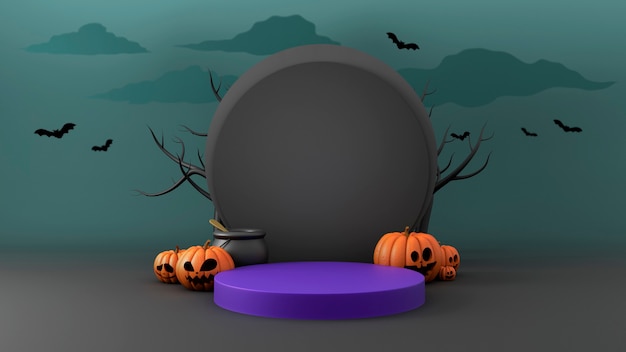 Renderização 3D de um pódio de Halloween