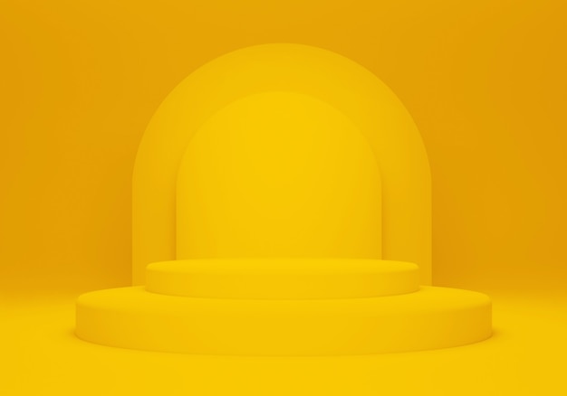 Renderização 3D de um pódio laranja minimalista em um fundo laranja para apresentação do produto