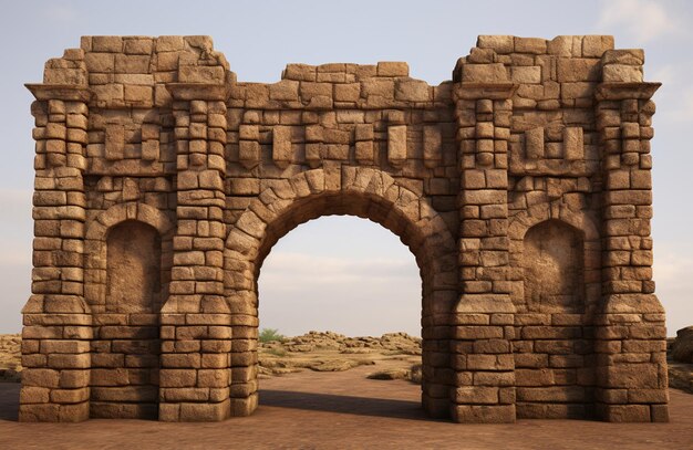 Foto renderização 3d de um portão arqueado no meio do deserto