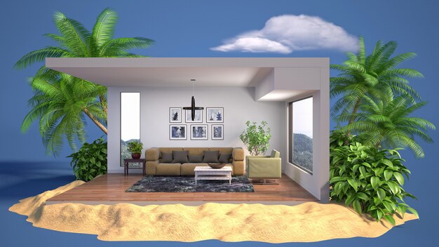 Renderização 3D de um quarto moderno e elegante