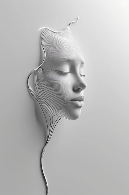 Renderização 3D de um rosto feminino minimalista feito de um único