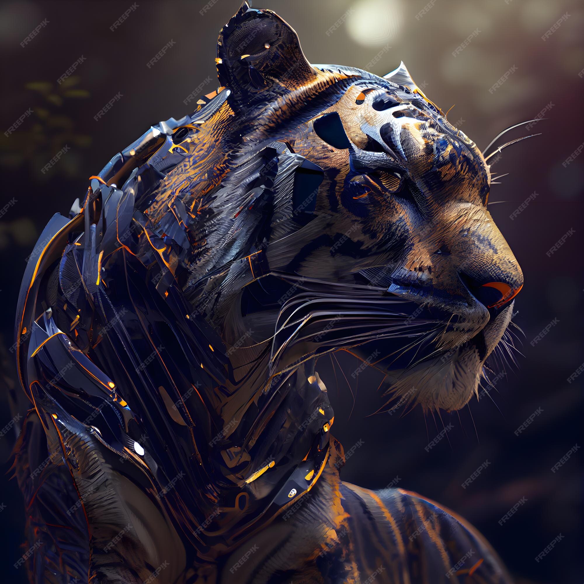 Tigre Na Selva, Renderização 3D. Desenho Digital De Computador