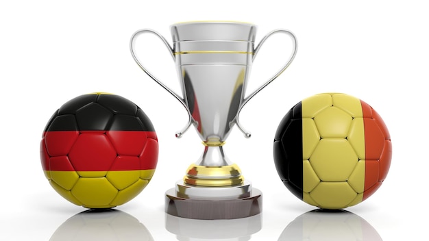 renderização 3D de um troféu de prata dourada e bola de futebol