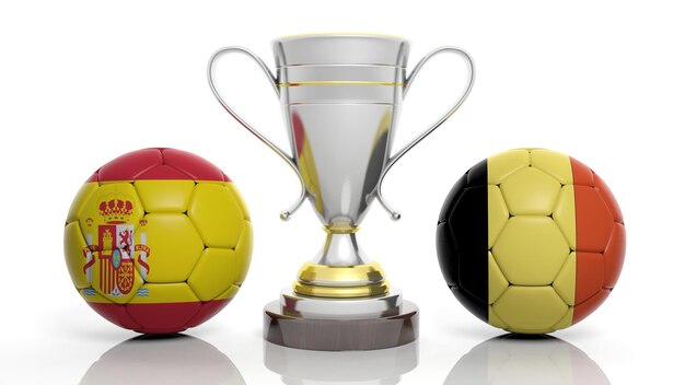 renderização 3D de um troféu de prata dourada e bola de futebol