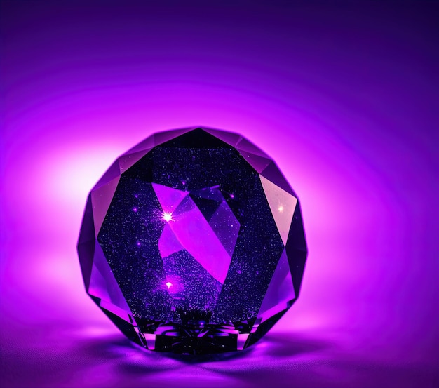 renderização 3D de um vidro de cristal com um diamante em um fundo azul
