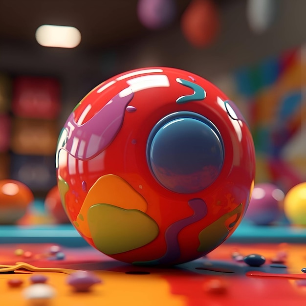 renderização 3D de uma bola colorida em uma sala de jogos para crianças