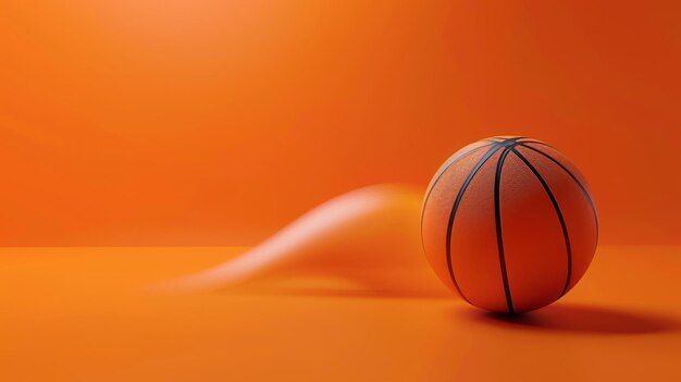 Renderização 3D de uma bola de basquetebol em um fundo laranja sólido A bola de basquete tem uma superfície texturizada brilhante e é iluminada por um spotlight