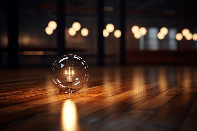 Renderização 3D de uma bola de cristal com luzes bokeh no fundo