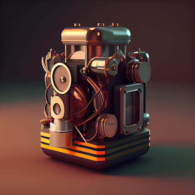 renderização 3D de uma câmera antiga em um fundo marrom escuro