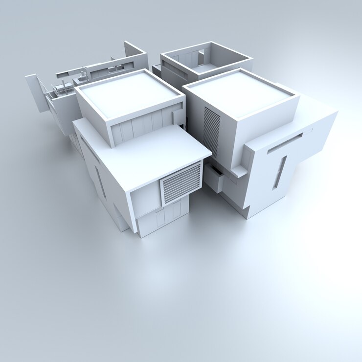 Foto renderização 3d de uma casa de designer em branco