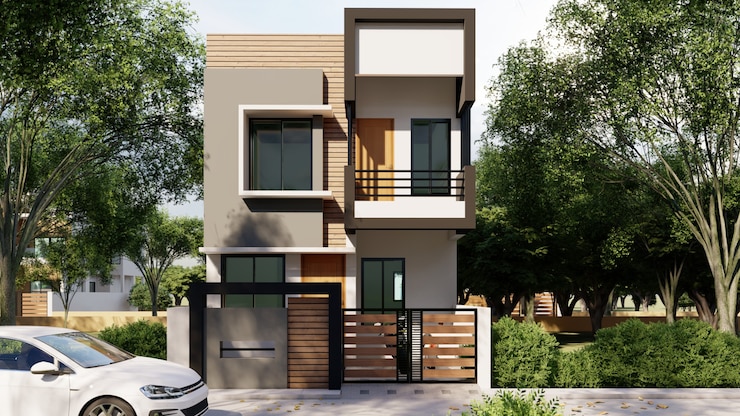 Renderização 3D de uma casa moderna individual