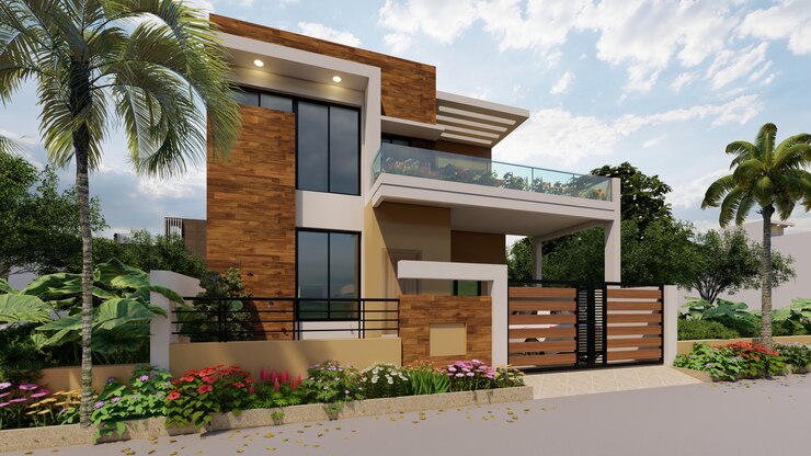 Renderização 3D de uma casa moderna individual