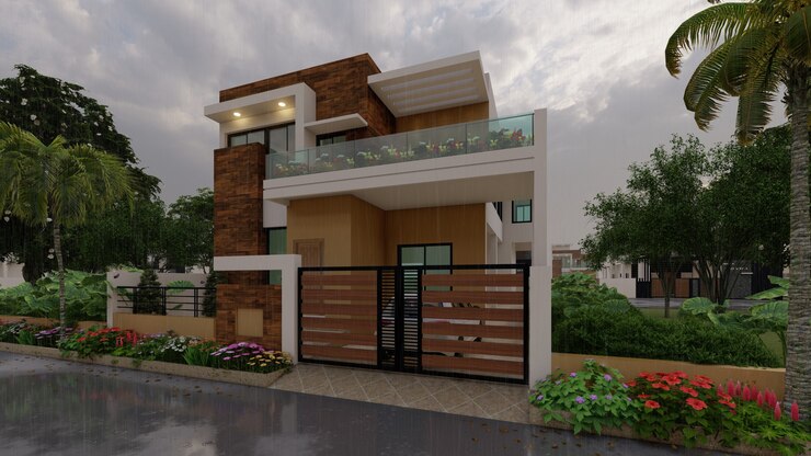 Renderização 3D de uma casa moderna individual