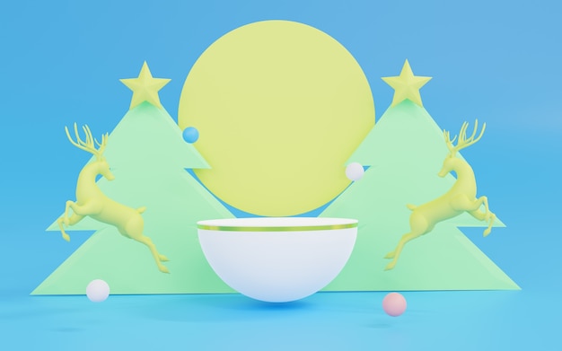 Renderização 3D de uma cena abstrata de Natal com pódio