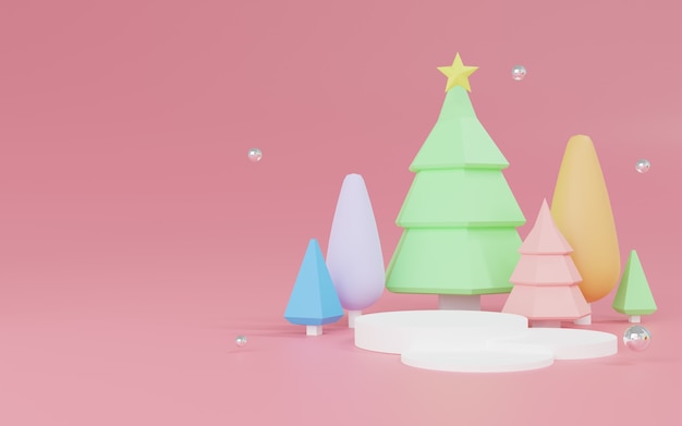 Renderização 3D de uma cena abstrata de Natal com pódio