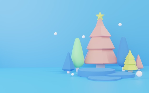 Renderização 3D de uma cena abstrata de Natal com pódio